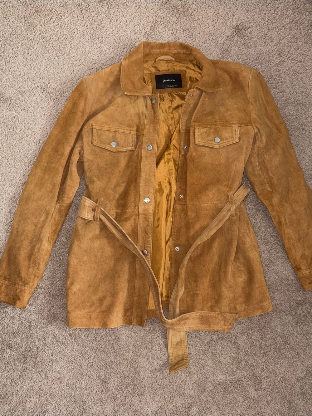 stradivarius Tan Suede Belted Trench Coat